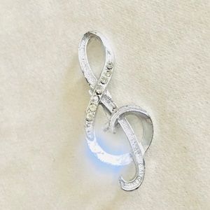 Treble Clef Music Note Silver Rhinestone Brooch Pin Unsigned